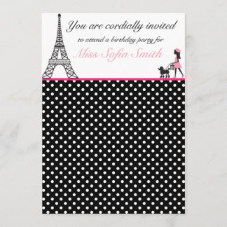 Pink and Black Paris Girl Birthday Invitation