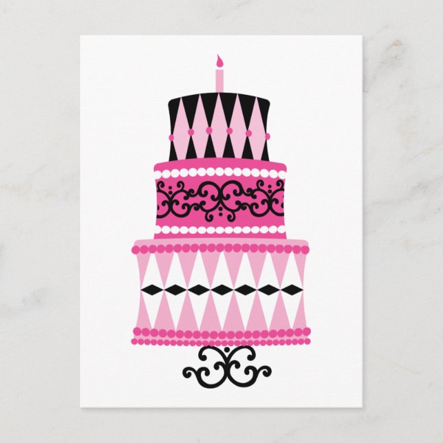 Pink and Black Party Cake Postcard (Front)
