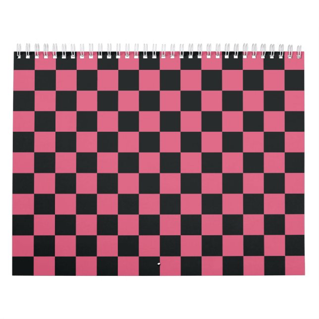 Pink and Black Patterns Chequerboard Check Chequer Calendar (Cover)