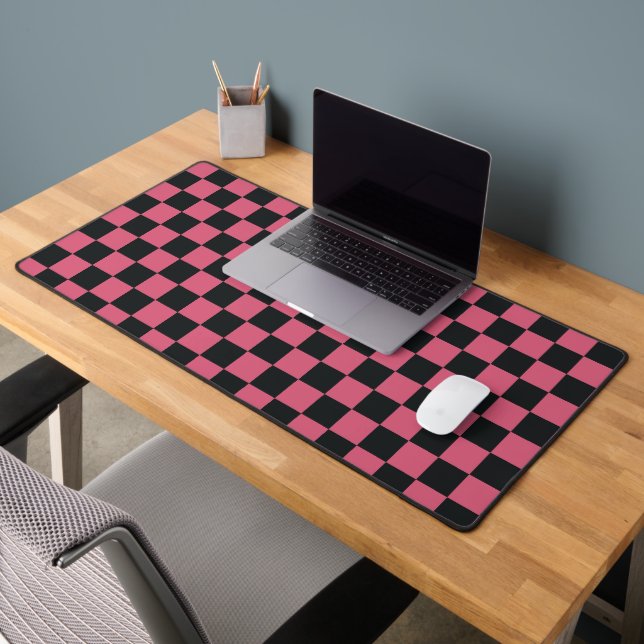 Pink and Black Patterns Chequerboard Check Chequer Desk Mat (Office 2)
