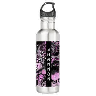 Pink and Black Personalised Marble Fluid Art    710 Ml Water Bottle