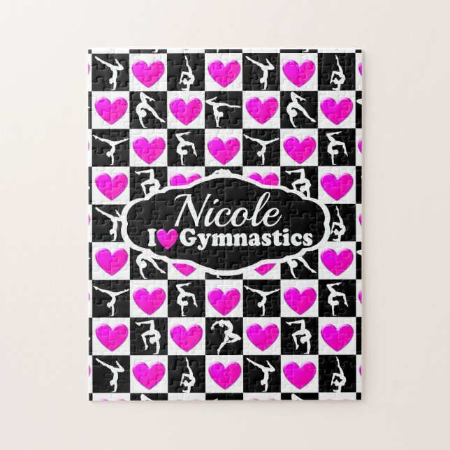 PINK AND BLACK PERSONALIZED GYMNAST DESIGN JIGSAW PUZZLE (Vertical)