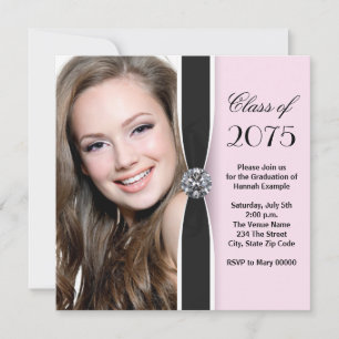 Pink and Black Photo Graduation Announcement