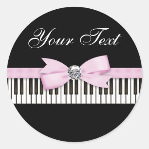 Pink and Black Piano Key Recital Classic Round Sticker