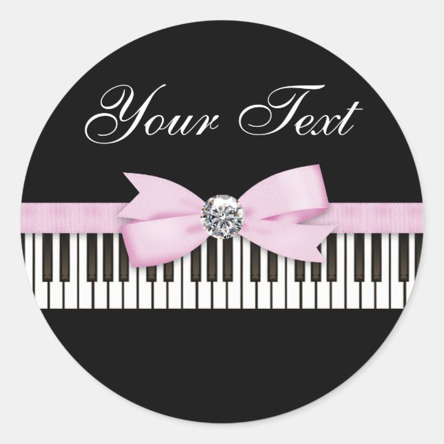 Pink and Black Piano Key Recital Classic Round Sticker (Front)