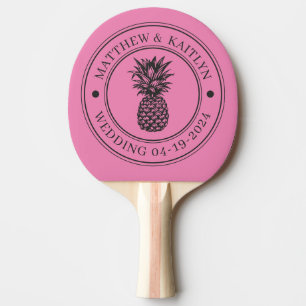 Pink and Black Pineapple Wedding Crest &Name Ping Pong Paddle