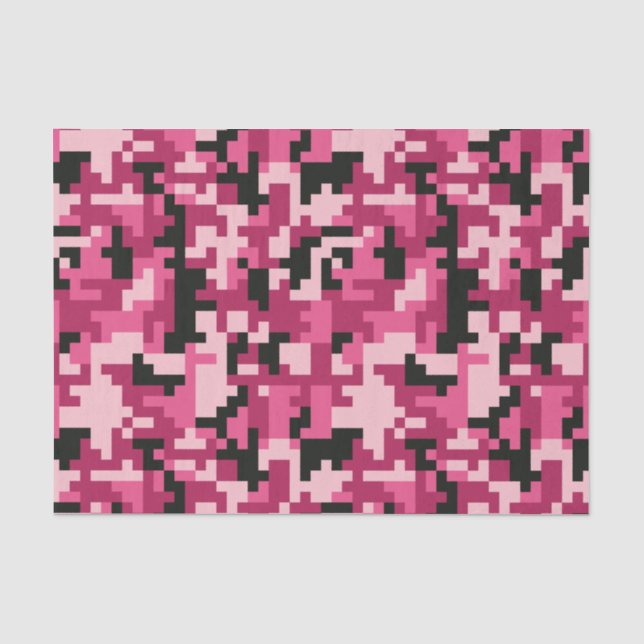 Pink and Black Pixel Camo pattern Tissue Paper (Front)