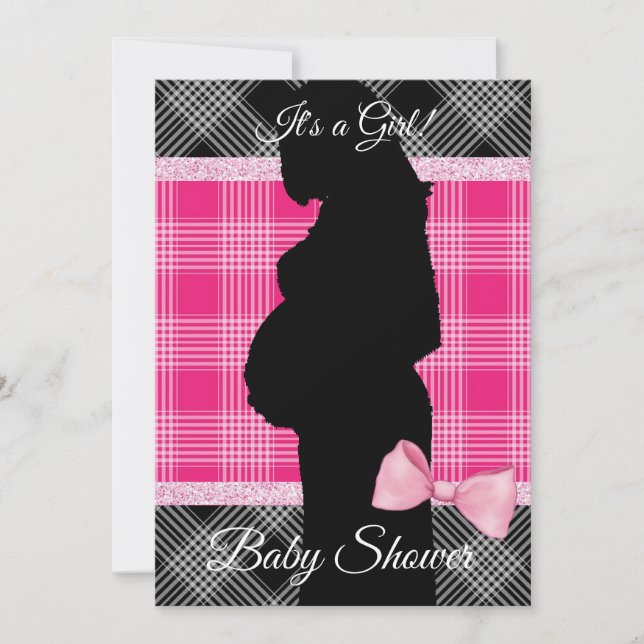 Pink and Black Plaid Baby Shower Invitation (Front)