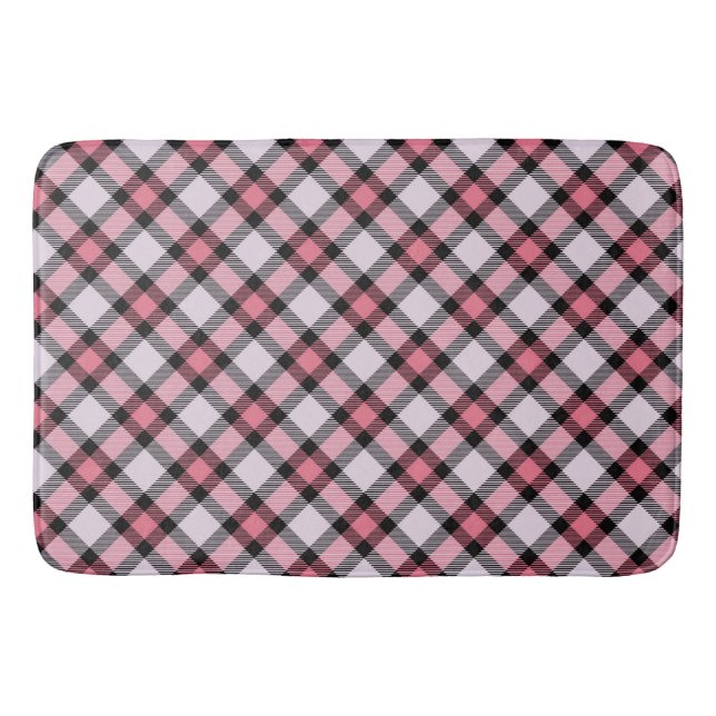 Pink and black Plaid Bath Mat (Front)