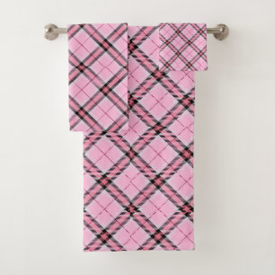 Pink and black Plaid Bath Towel Set