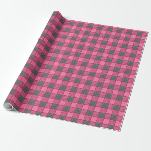 Pink and Black Plaid Check Wrapping Paper