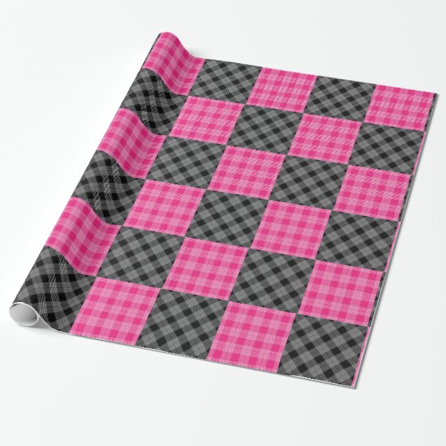 Pink and Black Plaid Gift Wrap (Unrolled)