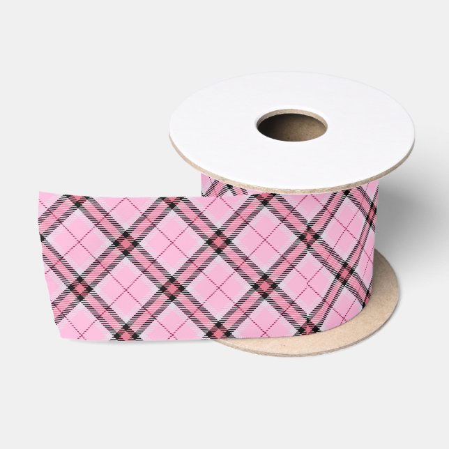 Pink and black Plaid    Satin Ribbon (Spool)