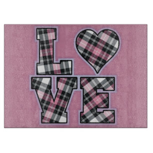 Pink And Black Plaid Stacked LOVE Letters Cutting Board