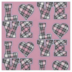 Pink And Black Plaid Stacked LOVE Letters Fabric