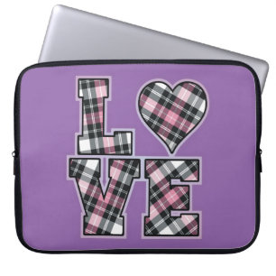 Pink And Black Plaid Stacked LOVE Letters Laptop Sleeve