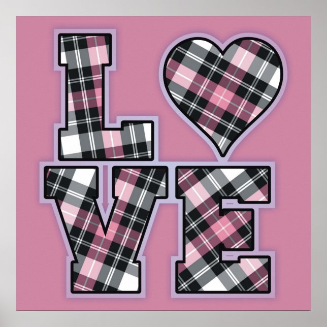 Pink And Black Plaid Stacked LOVE Letters Poster (Front)