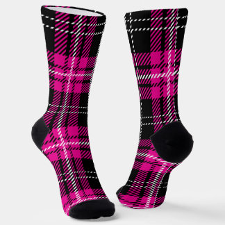 Pink and Black Plaid Tartan Pattern Design Socks