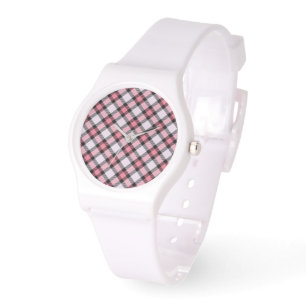 pink and black plaid watch