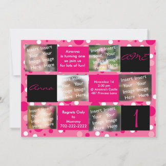 Pink and Black Polka Dot Birthday Invitation