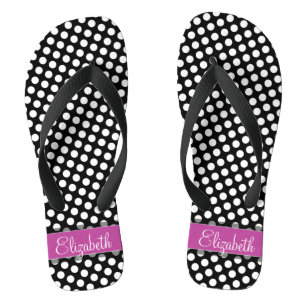 Pink and Black Polka Dot Pattern with Monogram Jandals