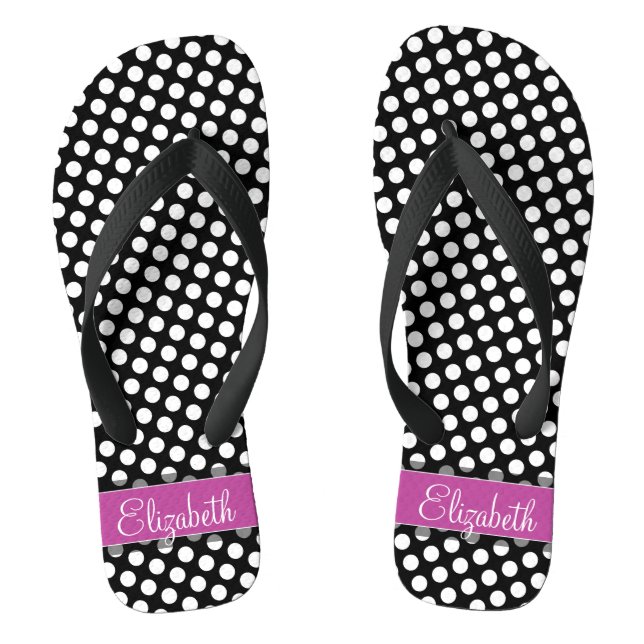 Pink and Black Polka Dot Pattern with Monogram Jandals (Footbed)