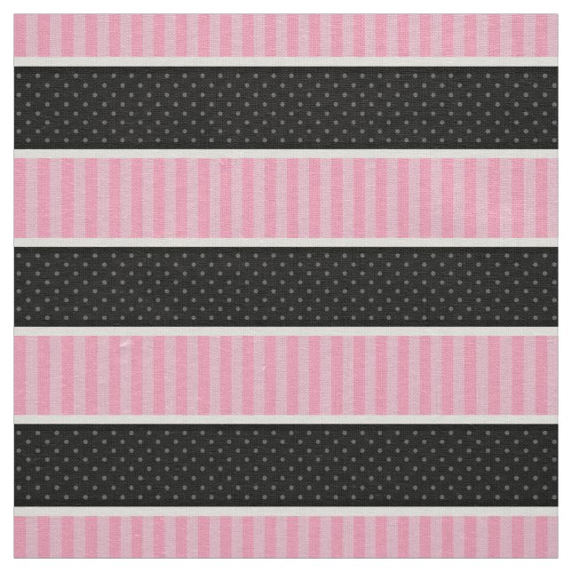 Pink and Black Polka Dot Stripes Pattern Fabric (Swatch)