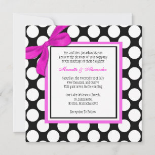 Pink and Black Polka Dot Wedding Invitation