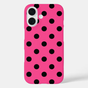 Pink and Black Polka Dots iPhone 16 Case
