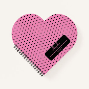 Pink and black polka dots heart notebook