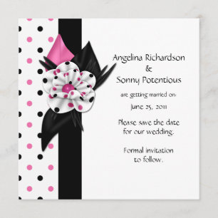 Pink and Black Polka Dots Save The Date Invitation