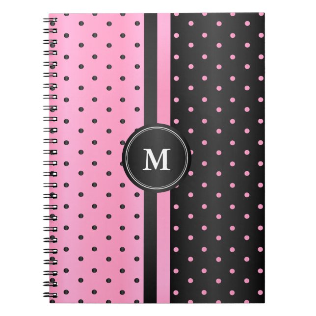 Pink and Black Polka Dots Spiral Notebook (Front)