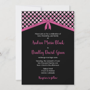Pink and Black Polka Dots Wedding Invitation