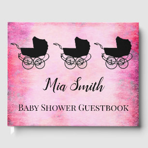 Pink and black pram girl baby shower guest book