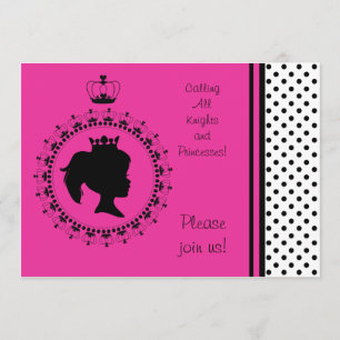 Pink and Black Princess 5x7 Birthday Invitations