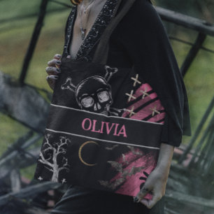 Pink and Black Reusable Halloween Tote Bag