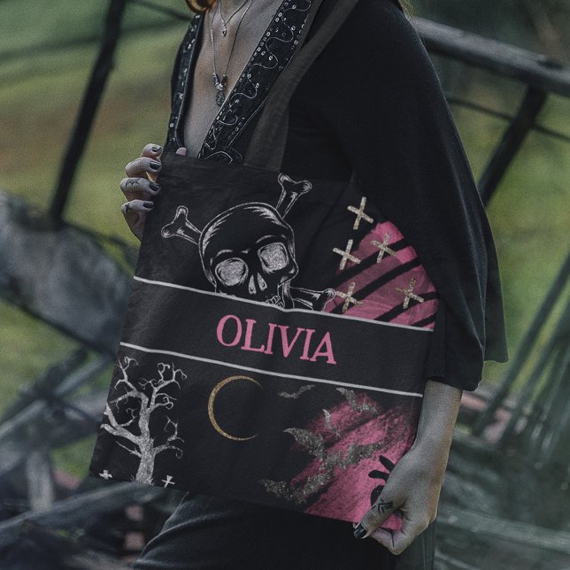 Pink and Black Reusable Halloween Tote Bag (Creator Uploaded)