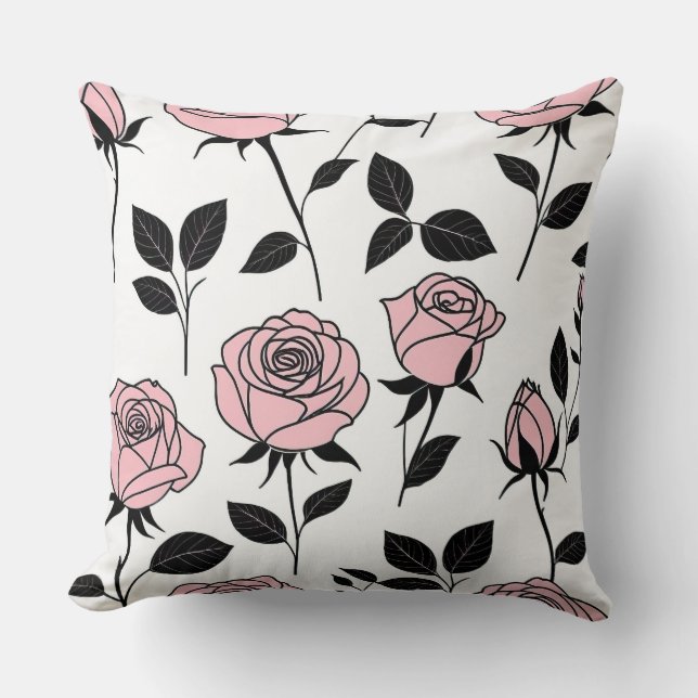 Pink and black rose art cushion (Front)
