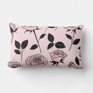 Pink and black rose art lumbar cushion