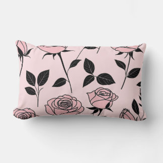Pink and black rose art lumbar cushion