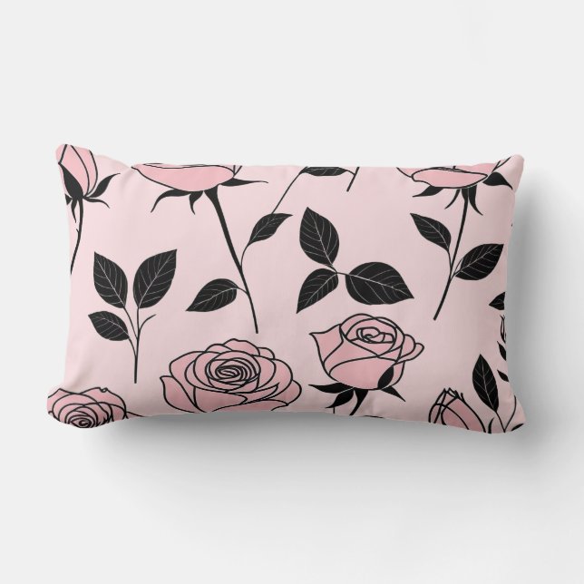 Pink and black rose art lumbar cushion (Front)