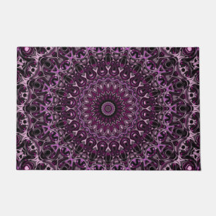 Pink and Black Rose Mandala with Floral Geometry Doormat
