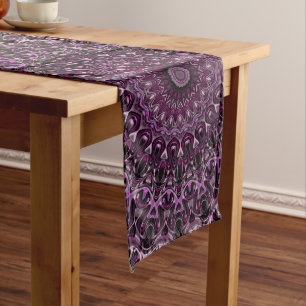 Pink and Black Rose Mandala with Floral Geometry Long Table Runner