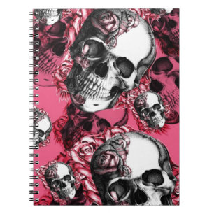 Pink and black rose skull pattern. spiral notebook