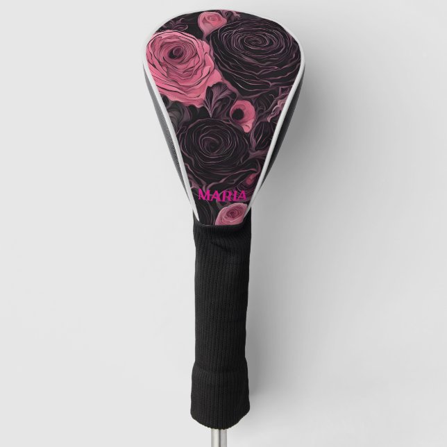 Pink and Black Roses Goth Golf Head Cover (Front)