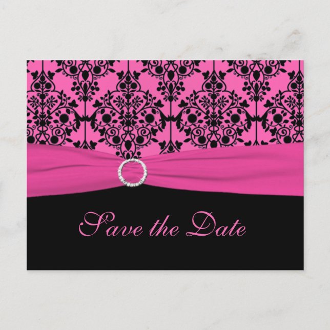 Pink and Black Save the Date Postcard (Front)