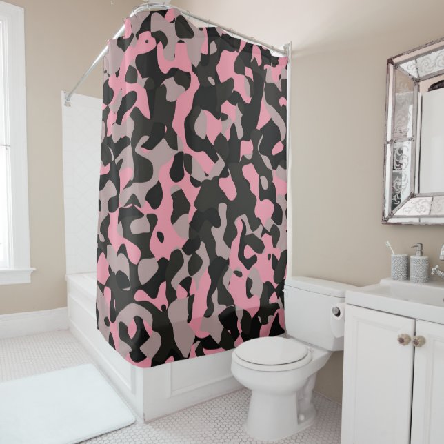 Pink and Black Shower Curtain (In Situ)