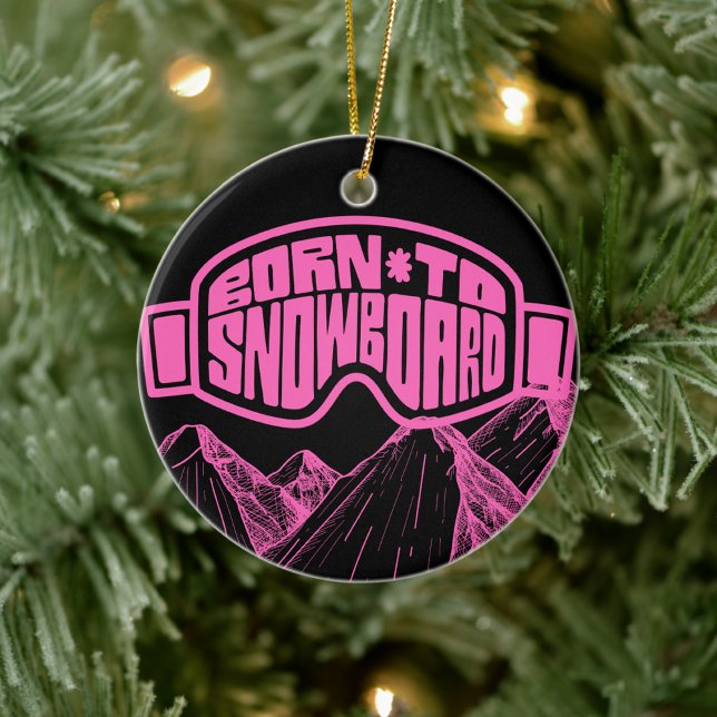 Pink and Black Snowboarding Snowboard Christmas  Ceramic Tree Decoration (Creator Uploaded)