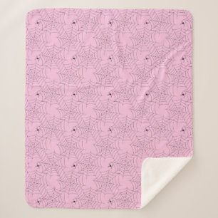 Pink and Black Spider and Spiderweb Sherpa Blanket