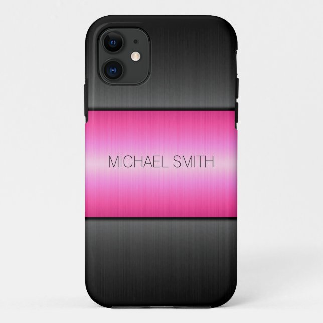 Pink and Black Stainless Steel Metal Case-Mate iPhone Case (Back)